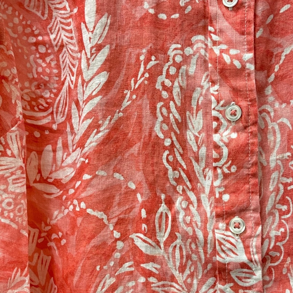 Talbots Women's Large Linen Pink Paisley Boyfriend Long Sleeve Button-Up Shirt - Picture 4 of 15